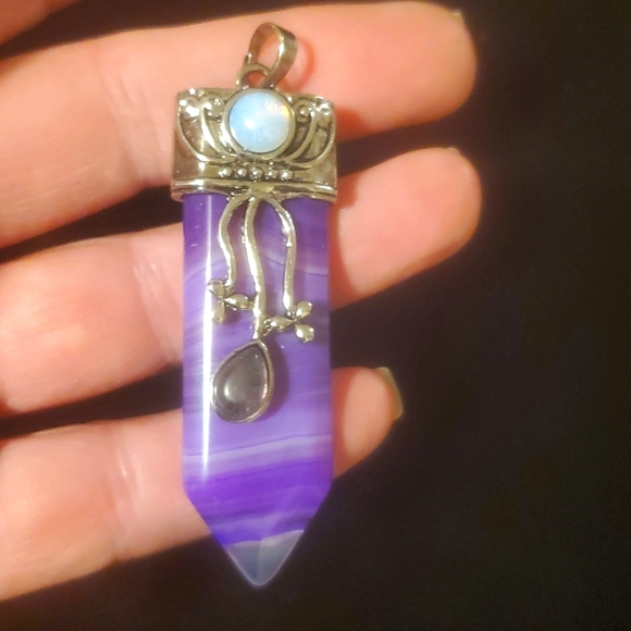 New Inverted Purple Striped Agate with Opalite Magical Pendant Healing Sword. - Picture 3 of 11